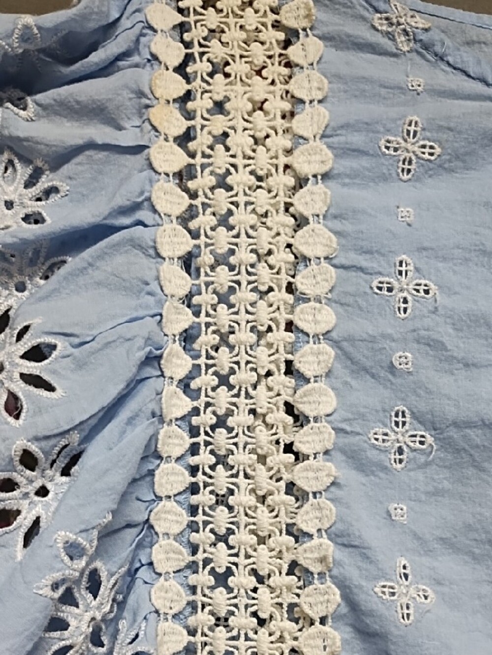 Light Blue Eyelet Lace-Trim Blouse for Women - Picture 2 of 8